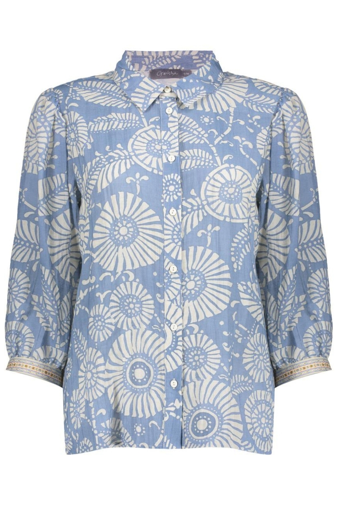 KLASSIEKE BLOUSE MET GRAFISCHE PRINT 53450 20 000625 BLUE/OFF WHITE